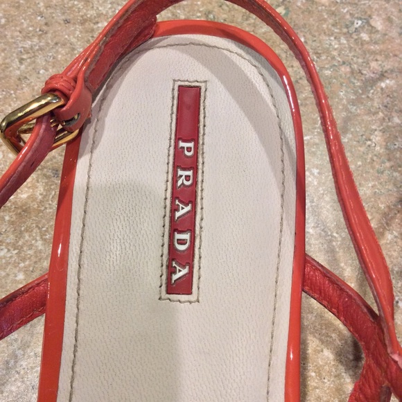 PRADA PATENT ORANGE TSTRAP WEDGE SANDAL - Picture 5 of 8